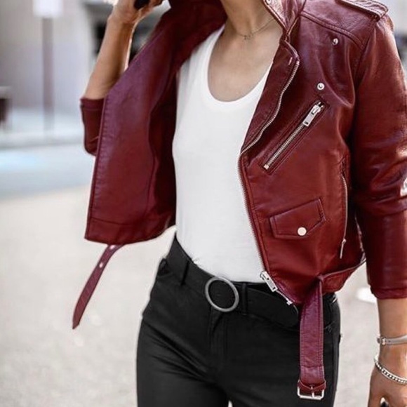 Blood Red Faux Leather Jacket - Picture 3 of 5